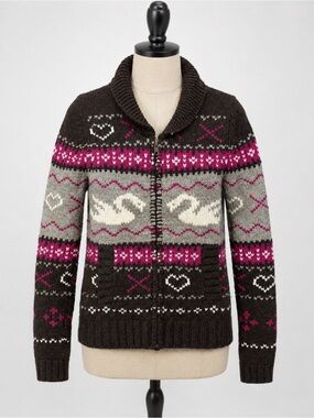 Talula Aritzia 100% Lambswool Swan Fair Isle Zip Cardigan XXS
